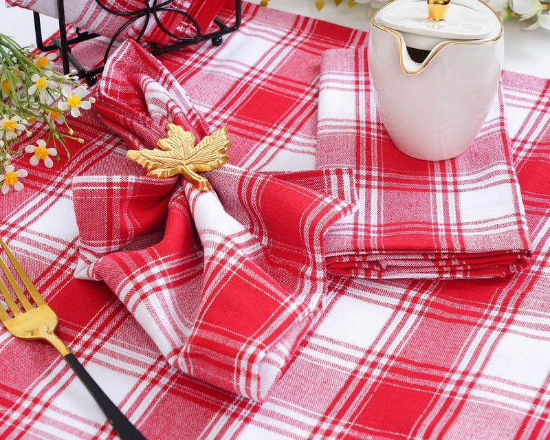 Blue Needles Gingham Buffalo Plaid Cloth Napkins 100% Cotton Set of 12 Dinner Table Napkins 18x18 inch Soft, Reusable, Washable Perfect for Valentine's Day Parties & Everyday Use - Silver Red & White - Image 4